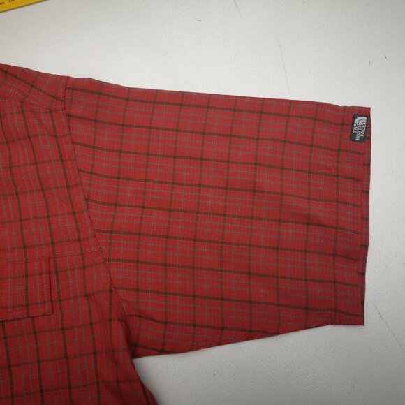 The North Face Men's Size Small Red, Brown, & Blue Plaid Short Sleeve Shirt - Picture 7 of 10